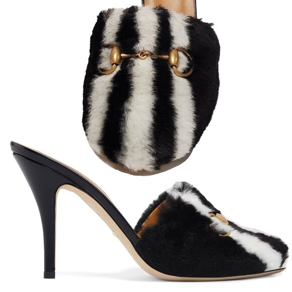 GUCCI SHOES ADIDAS X THREE STRIPES HORSEBIT FAUX FUR MULES SANDALS - Picture 1 of 15